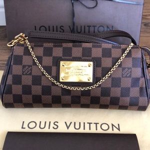 💯% Authentic Louis Vuitton Eva Pochette Damier Ebene Clutch Crossbody